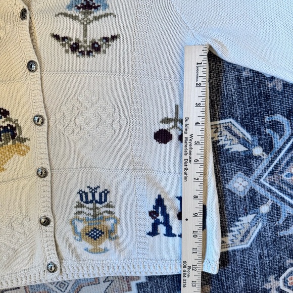 Vintage Alfred Dunner Womens Cream Embroidered Button Cardigan Size Petite Small - Picture 15 of 16